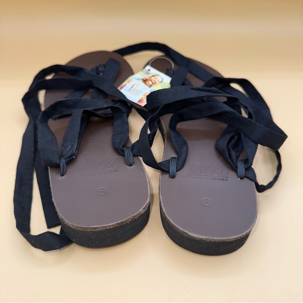 NWT Sseko Black Ribbon Sandals, Women’s Size 8
